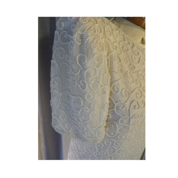 New Ivory Silk Blouse Small Beads Off White Kazar - Picture 4 of 8